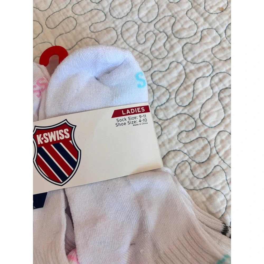 K-Swiss Ladies 6 Pairs White Ankle Socks K-NIT Y-Heel Size 9-11